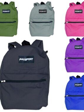 16" Backpack in Assorted Colors, 2 Zippered Pockets, Adjustable Padded Straps